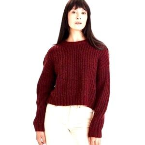 American Eagle Maroon Chunky Knit Crop Sweater Women's Size XL
